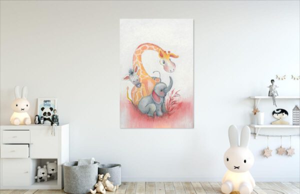 Baby dieren - Olifant - Giraffe - Zebra - Fantasierijke schilderijen, wanddecoratie, drukken op canvas en posters voor het interieur van uw babykamer en kinderkamer.