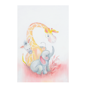 Baby dieren - Olifant - Giraffe - Zebra - Fantasierijke schilderijen, wanddecoratie, drukken op canvas en posters voor het interieur van uw babykamer en kinderkamer.