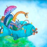 Wanddecoratie kinderkamer met vliegtuig en dieren - Beestjes vliegen uit
