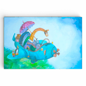 Wanddecoratie kinderkamer met vliegtuig en dieren - Beestjes vliegen uit