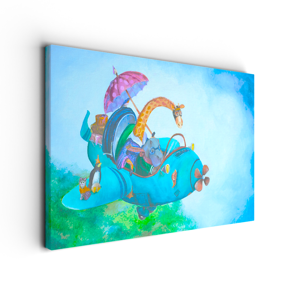Wanddecoratie kinderkamer met vliegtuig en dieren - Beestjes vliegen uit