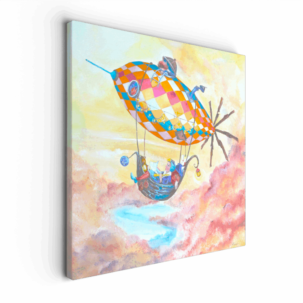 Avontuurlijke zeppelin wanddecoratie kinderkamer door Twinkelschilderijen - Ferdy op Vakantie