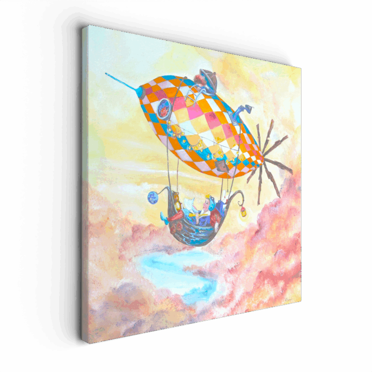 Avontuurlijke zeppelin wanddecoratie kinderkamer door Twinkelschilderijen - Ferdy op Vakantie