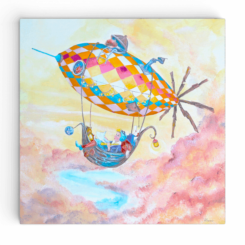 Avontuurlijke zeppelin wanddecoratie kinderkamer door Twinkelschilderijen - Ferdy op Vakantie