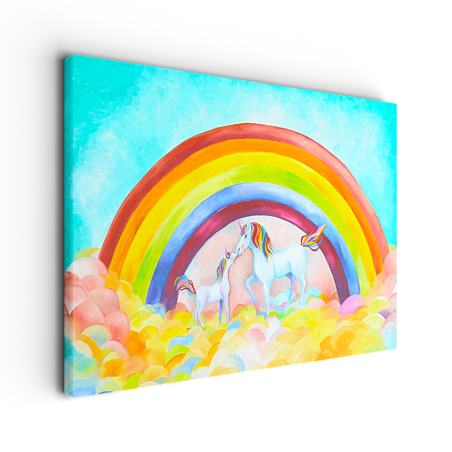 Eenhoorn en unicorn wanddecoratie met regenboog voor de kinderkamer en meisjeskamer - Twinkelschilderijen wanddecoraties