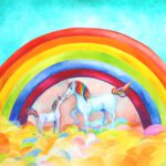 Eenhoorn en unicorn wanddecoratie met regenboog voor de kinderkamer en meisjeskamer - Twinkelschilderijen wanddecoraties