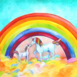 Eenhoorn en unicorn wanddecoratie met regenboog voor de kinderkamer en meisjeskamer - Twinkelschilderijen wanddecoraties