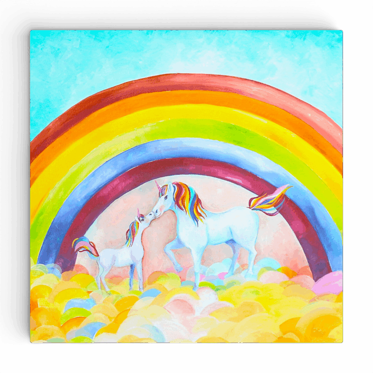 Eenhoorn en unicorn wanddecoratie met regenboog voor de kinderkamer en meisjeskamer - Twinkelschilderijen wanddecoraties