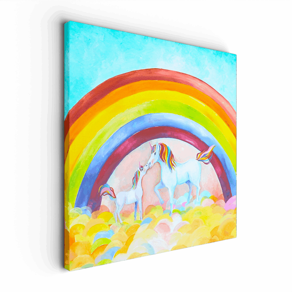 Eenhoorn en unicorn wanddecoratie met regenboog voor de kinderkamer en meisjeskamer - Twinkelschilderijen wanddecoraties