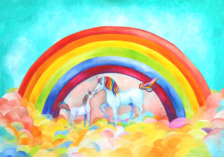 Eenhoorn en unicorn wanddecoratie met regenboog voor de kinderkamer en meisjeskamer - Twinkelschilderijen wanddecoraties