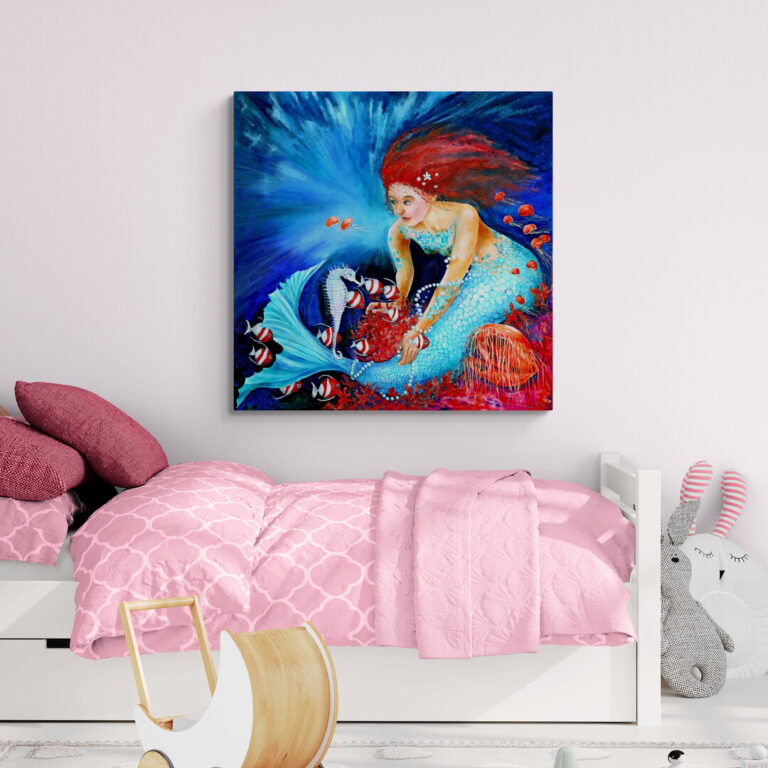 Zeemeermin wanddecoratie voor kinderkamer en meisjeskamer door Twinkelschilderijen