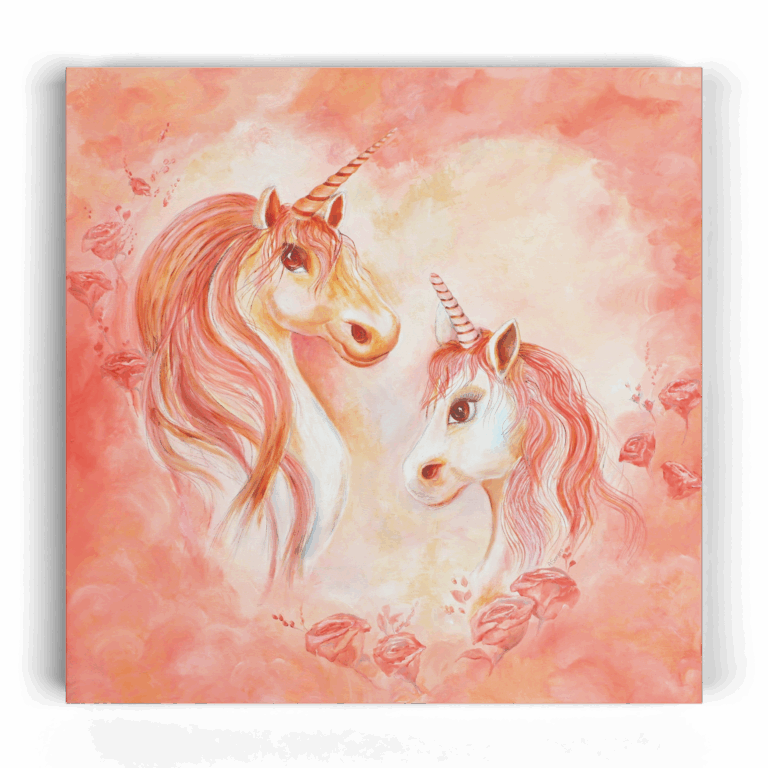 Roze eenhoorn met hart wanddecoratie voor kinderkamers - Twinkelschilderijen