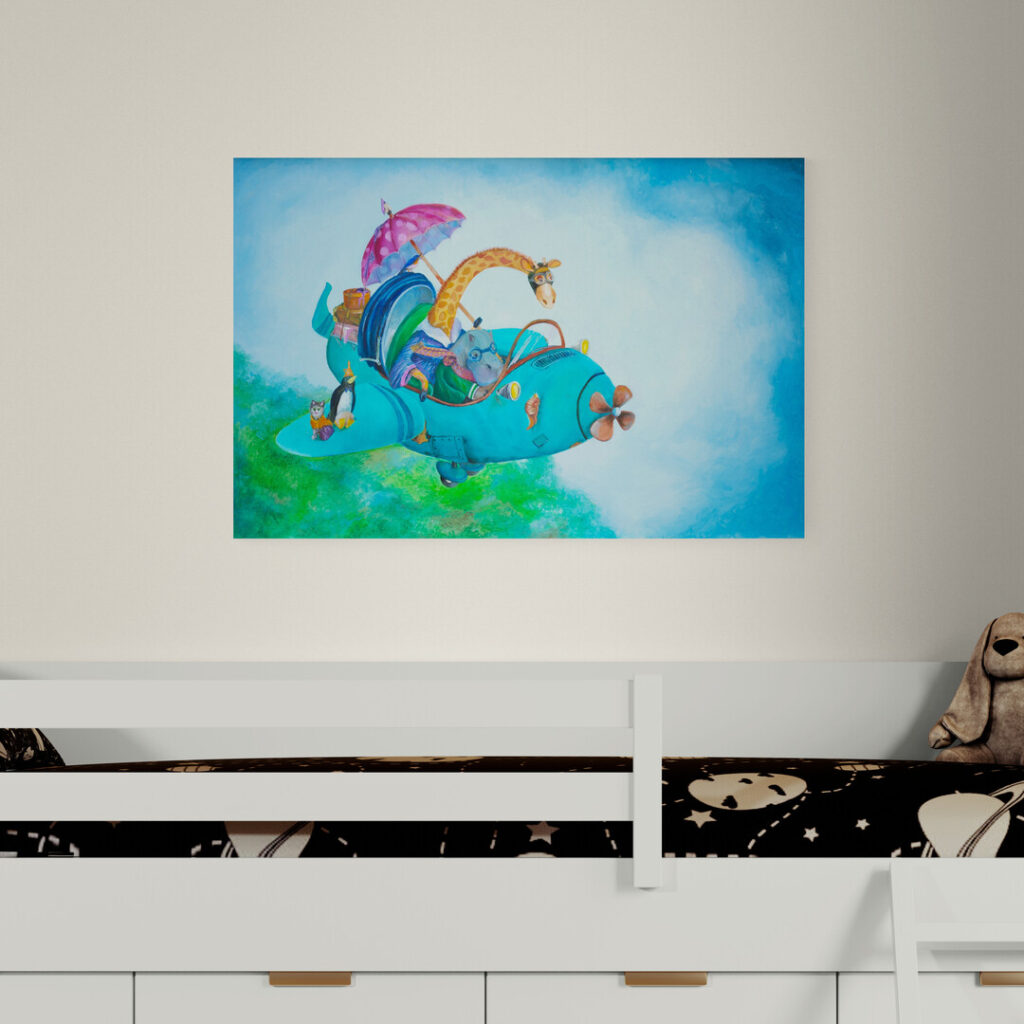 Wanddecoratie kinderkamer met vliegtuig en dieren - Beestjes vliegen uit