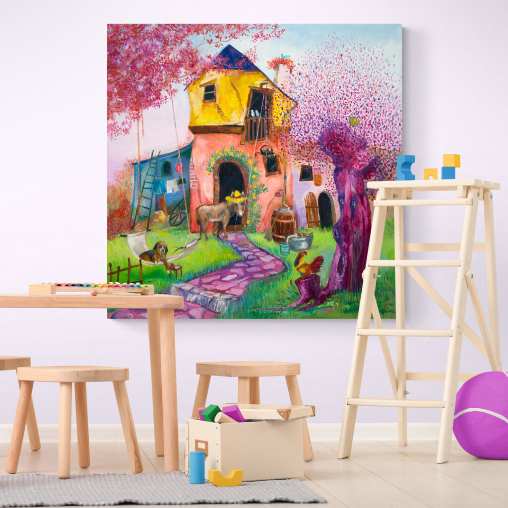 De Bremer Stadsmuzikanten - Wanddecoratie en schilderij voor de kinderkamer door Twinkelschilderijen