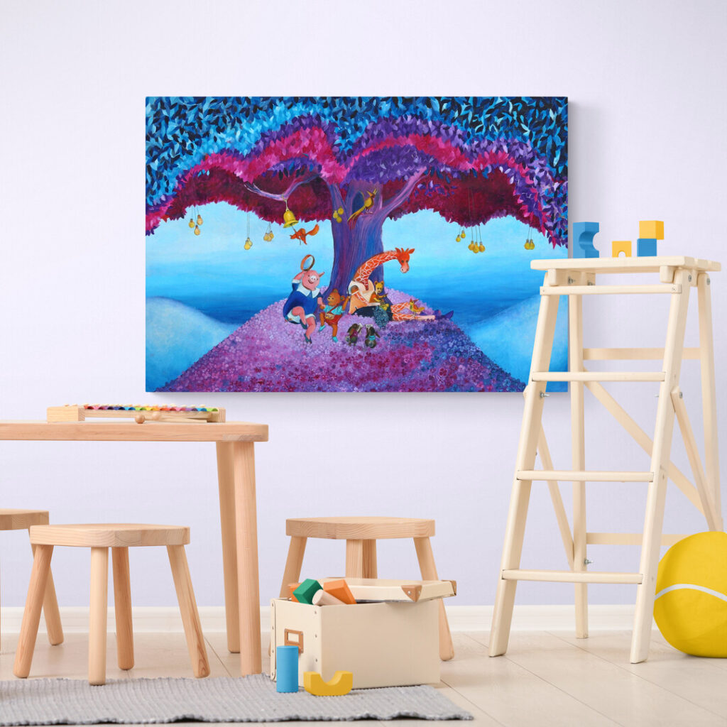 Muziek wanddecoratie voor de kinderkamer - De liedjesboom door Twinkelschilderijen