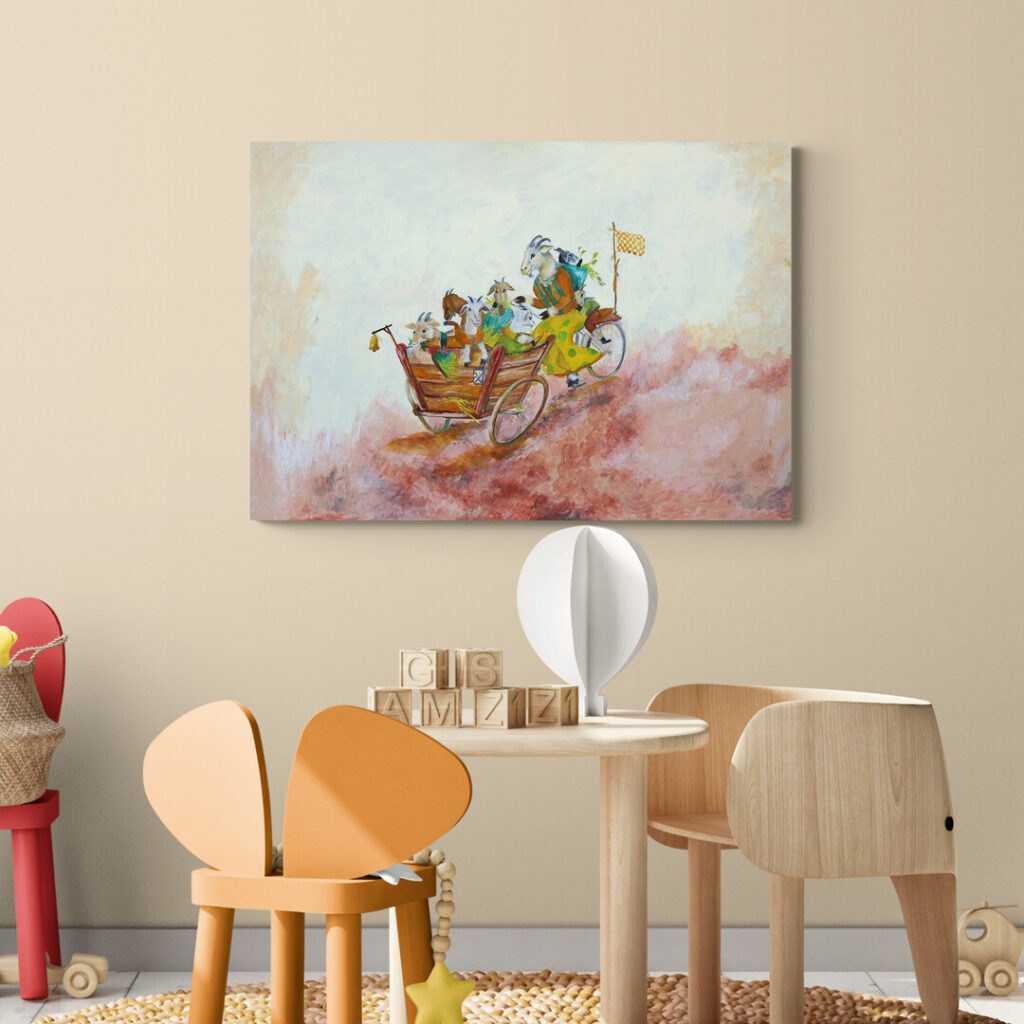 Moeder en de 7 geitjes sprookjeswanddecoratie door Twinkelschilderijen