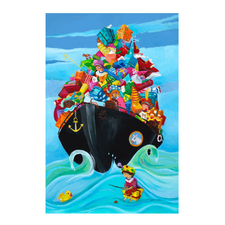 De pakjesboot van sinterklaas - Kinderkamer poster door Twinkelschilderijen