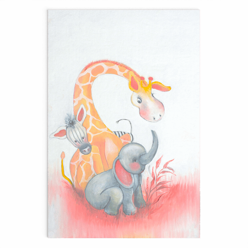 Dieren poster voor de kinderkamer - Zebra, Giraffe en olifant - Twinkelschilderijen