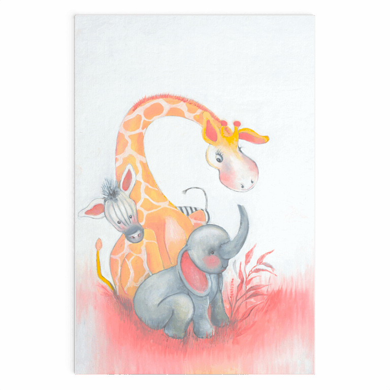 Dieren poster voor de kinderkamer - Zebra, Giraffe en olifant - Twinkelschilderijen