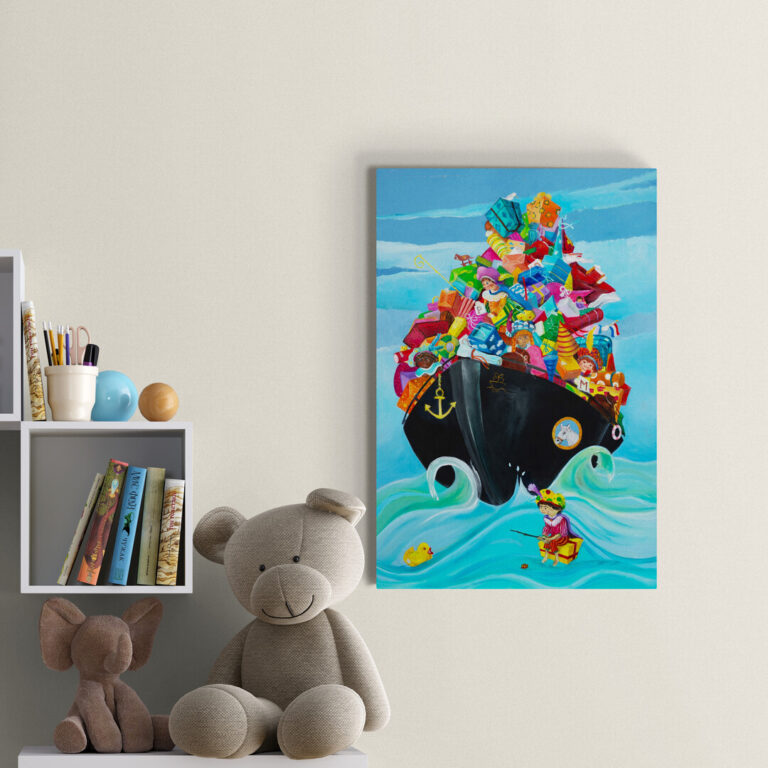 De pakjesboot van sinterklaas - Kinderkamer poster door Twinkelschilderijen