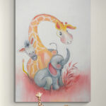 Dieren poster voor de kinderkamer - Zebra, Giraffe en olifant - Twinkelschilderijen