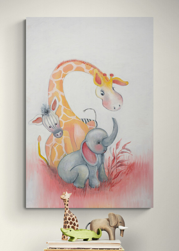 Dieren poster voor de kinderkamer - Zebra, Giraffe en olifant - Twinkelschilderijen