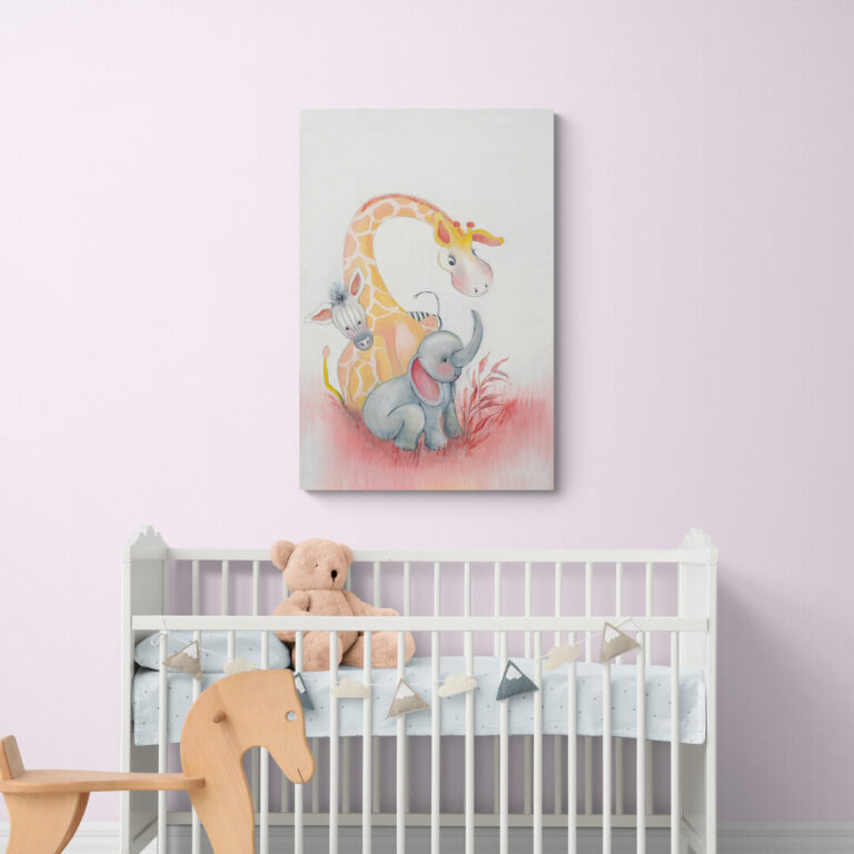 Dieren poster voor de kinderkamer - Zebra, Giraffe en olifant - Twinkelschilderijen