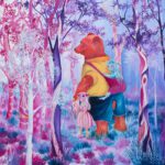 Sprookje sneeuwwitje Rozerood - Wanddecoratie voor kinderkamer met Beer in Magisch bos met twee kinderen