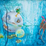 De onderwaterwereld - Wanddecoratie door Twinkelschilderijen voor de kinderkamer - Schilderij met zeepaard en onderzeeër