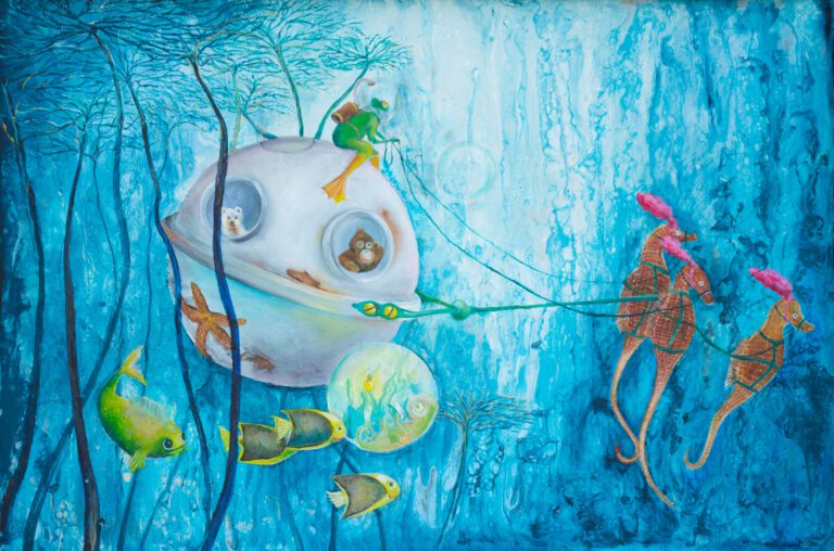 De onderwaterwereld - Wanddecoratie door Twinkelschilderijen voor de kinderkamer - Schilderij met zeepaard en onderzeeër