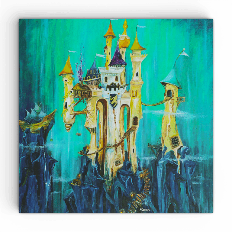 Wanddecoratie prent en poster met ridder - Het ridderslot - Kasteel op berg