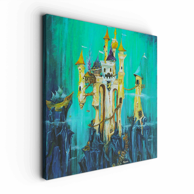 Wanddecoratie prent en poster met ridder - Het ridderslot - Kasteel op berg