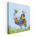 Een wanddecoratie voor de kinderkamer met emoe en reiziger