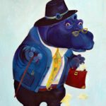 Een gezellige prent van een nijlpaard aangekleed als zakenman. Ome Henk is een prachtige wanddecoratie.