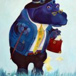 Een gezellige prent van een nijlpaard aangekleed als zakenman. Ome Henk is een prachtige wanddecoratie.