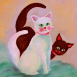 Wanddecoratie voor de poezenliefhebbers. 2 Schattige poesjes die speels poseren.