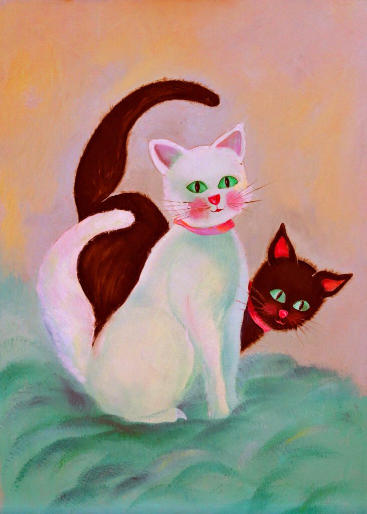 Wanddecoratie voor de poezenliefhebbers. 2 Schattige poesjes die speels poseren.