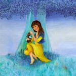 Kinderschilderij sprookje Sneeuwwitje. Wanddecoratie voor kinderkamer.