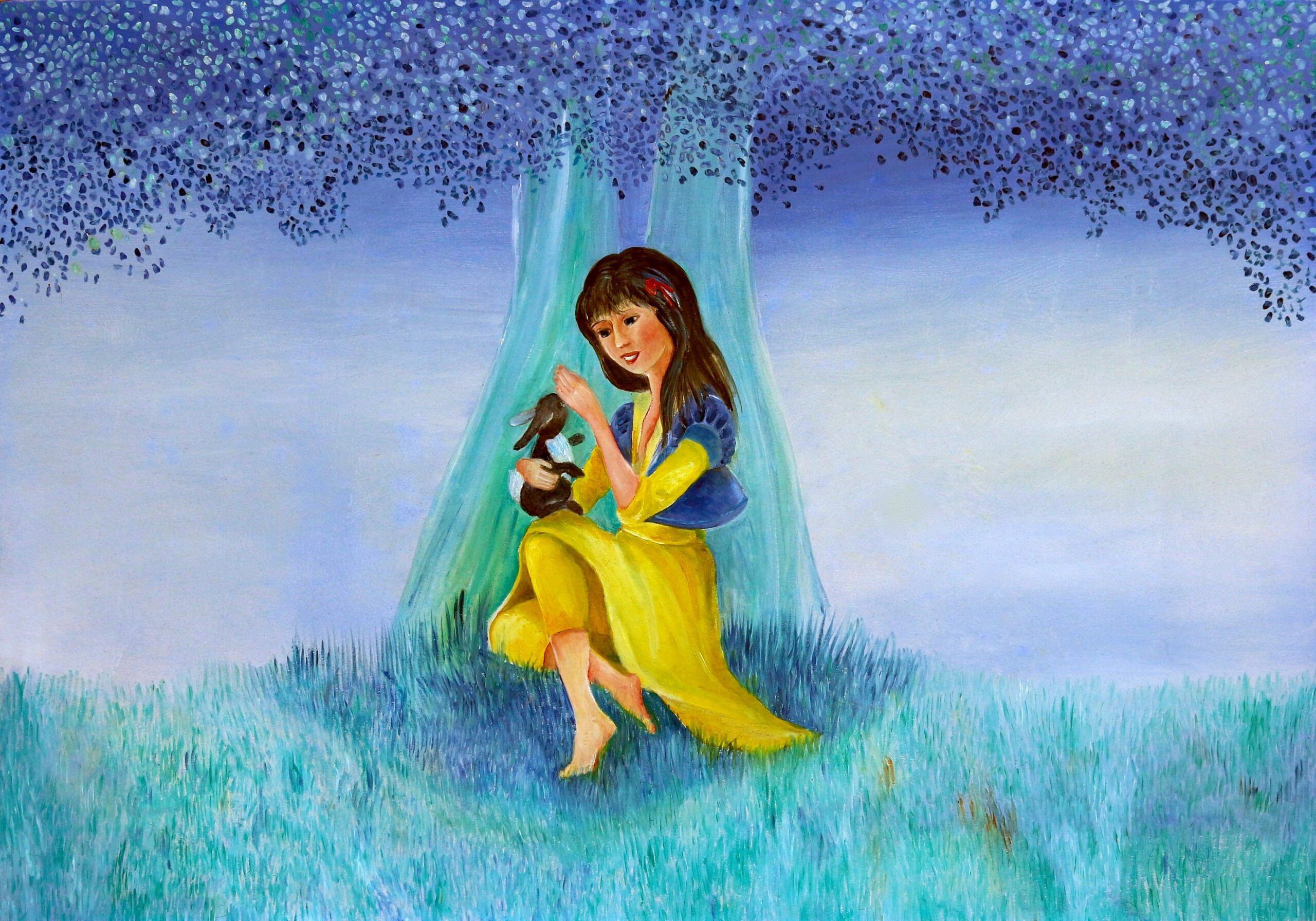 Kinderschilderij sprookje Sneeuwwitje. Wanddecoratie voor kinderkamer.