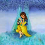 Kinderschilderij sprookje Sneeuwwitje. Wanddecoratie voor kinderkamer.