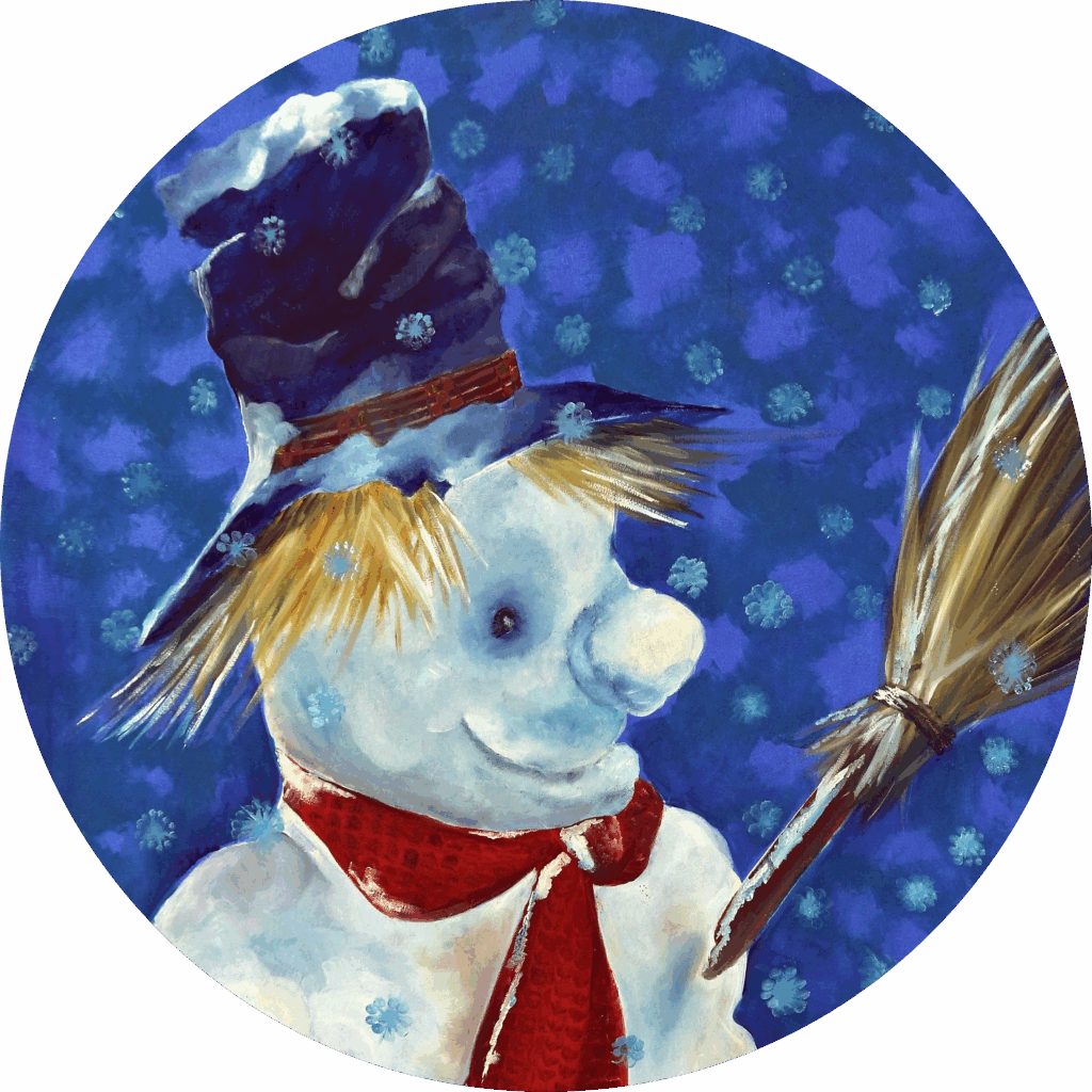 Wanddecoratie van een sneeuwman met een bezem. Een gezellige wandcirkel voor je interieur.