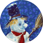 Wanddecoratie van een sneeuwman met een bezem. Een gezellige wandcirkel voor je interieur.