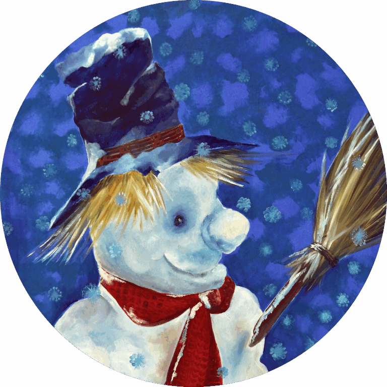 Wanddecoratie van een sneeuwman met een bezem. Een gezellige wandcirkel voor je interieur.