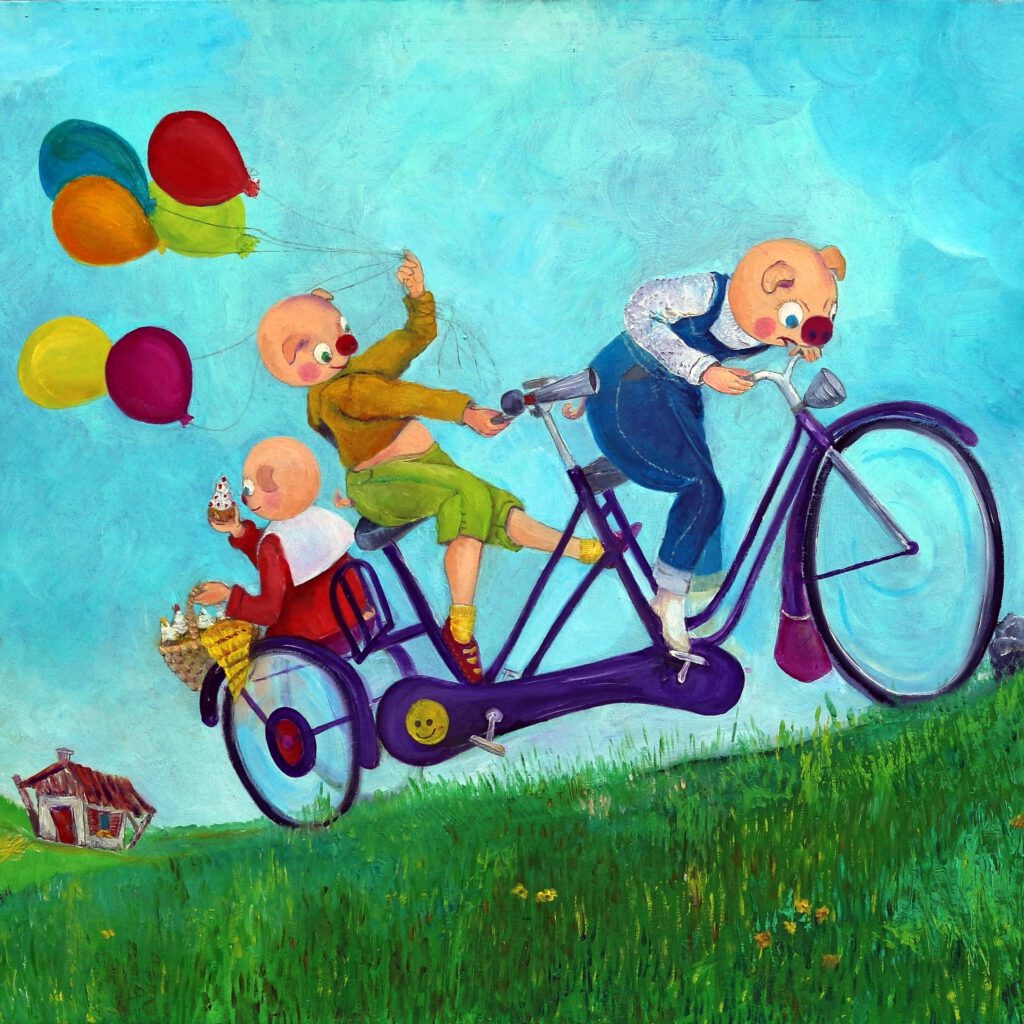 Een vrolijke wanddecoratie van 3 biggetjes die