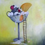 Een heerlijke wanddecoratie van een muisje wat snoept van het ijs. Een vrolijk Twinkelschilderij.