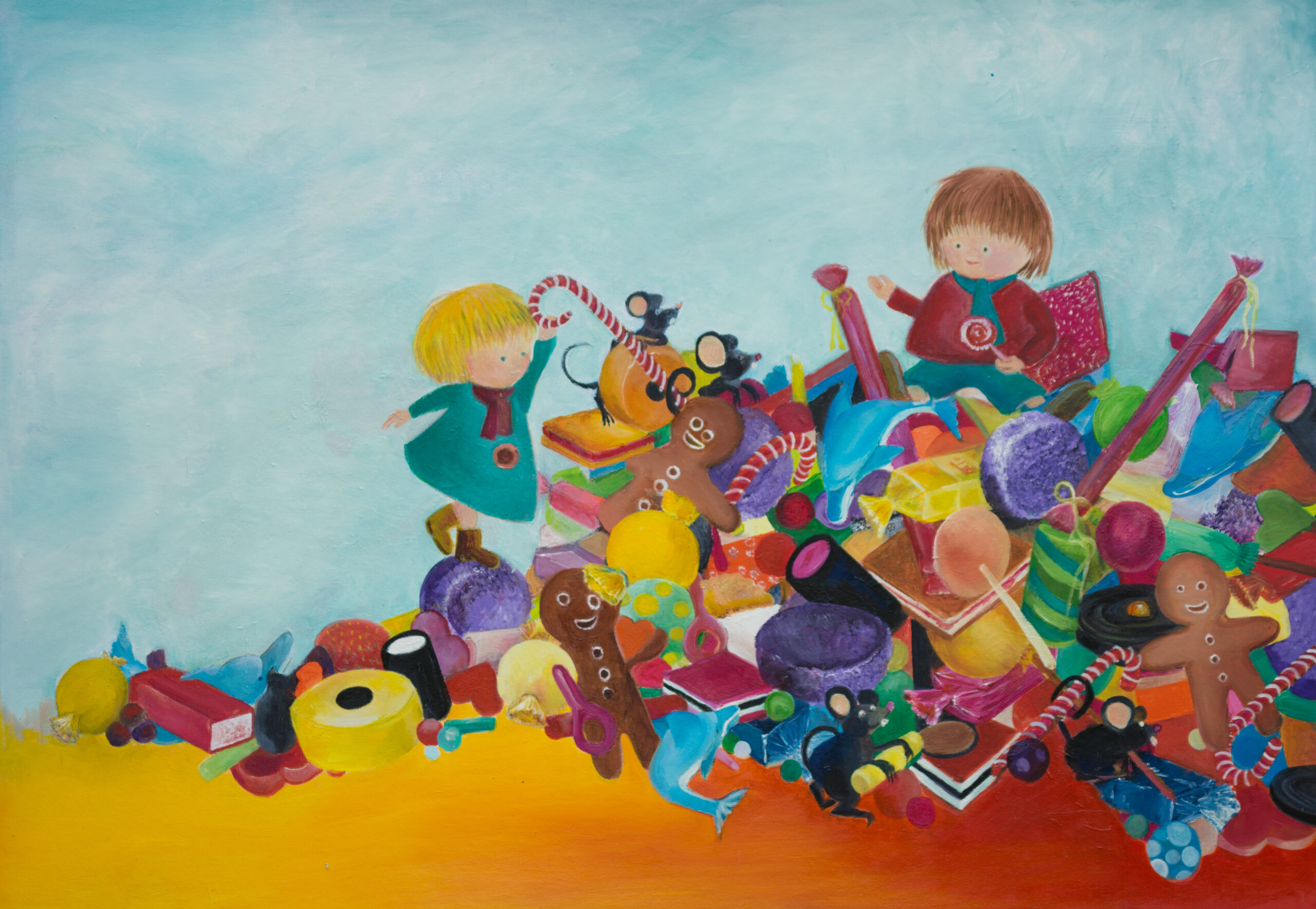 Wanddecoratie voor kinderkamer. Sprookjesschilderij Hans en Grietje