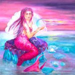 Wanddecoratie voor kinderkamer of huiskamer. Zeemeermin met parel