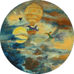 Een wandcirkel over de eerste luchtballon die over Parijs zweeft en in de verte zie je de EIffeltoren