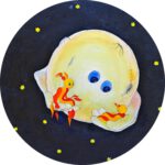 Wanddecoratie voor de kinderkamer van Twinkelschilderijen. Ollie en de maan uit Daar wonen 1000 Dromenmakertjes.