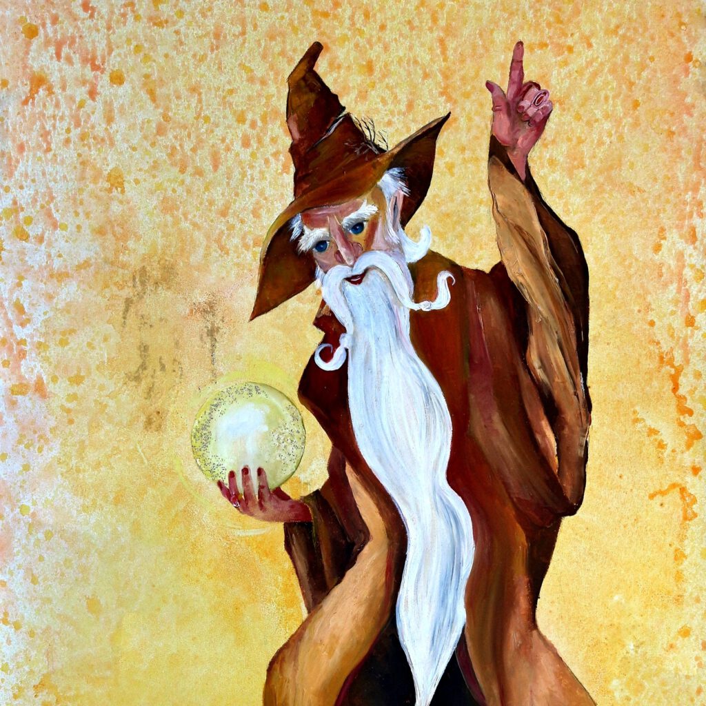 Een wnanddecoratie voor kinderkamer van Twinkelschilderijen. Van een poes en een tovenaar